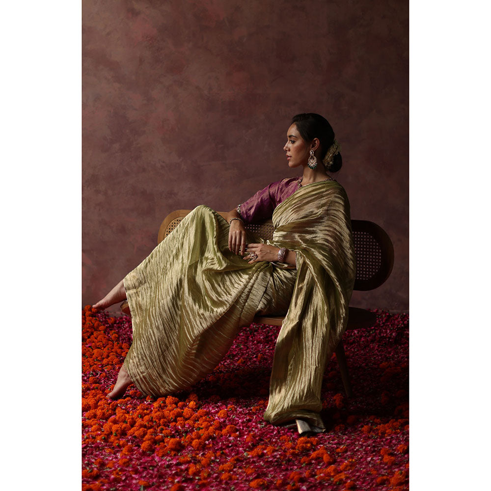 Begum Pret KALISTA Green Embellished Saree with Purple Stitched Blouse