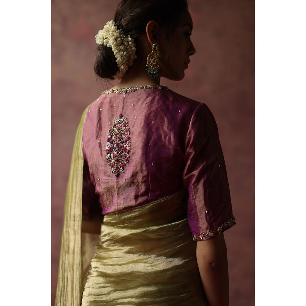 Begum Pret KALISTA Green Embellished Saree with Purple Stitched Blouse