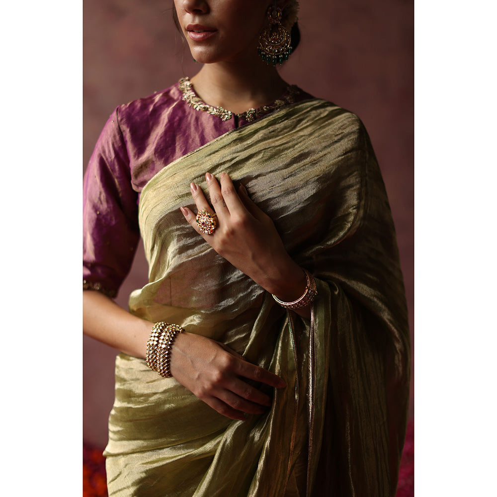 Begum Pret KALISTA Green Embellished Saree with Purple Stitched Blouse