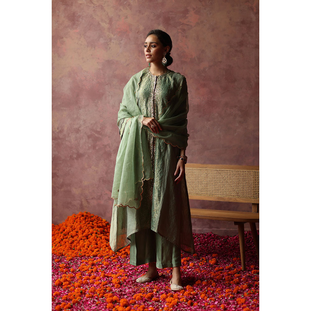 Begum Pret PAAKIZAH Sea Green Kurta with Pant & Dupatta (Set of 3)