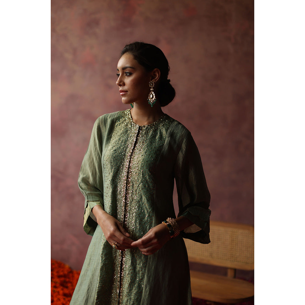 Begum Pret PAAKIZAH Sea Green Kurta with Pant & Dupatta (Set of 3)