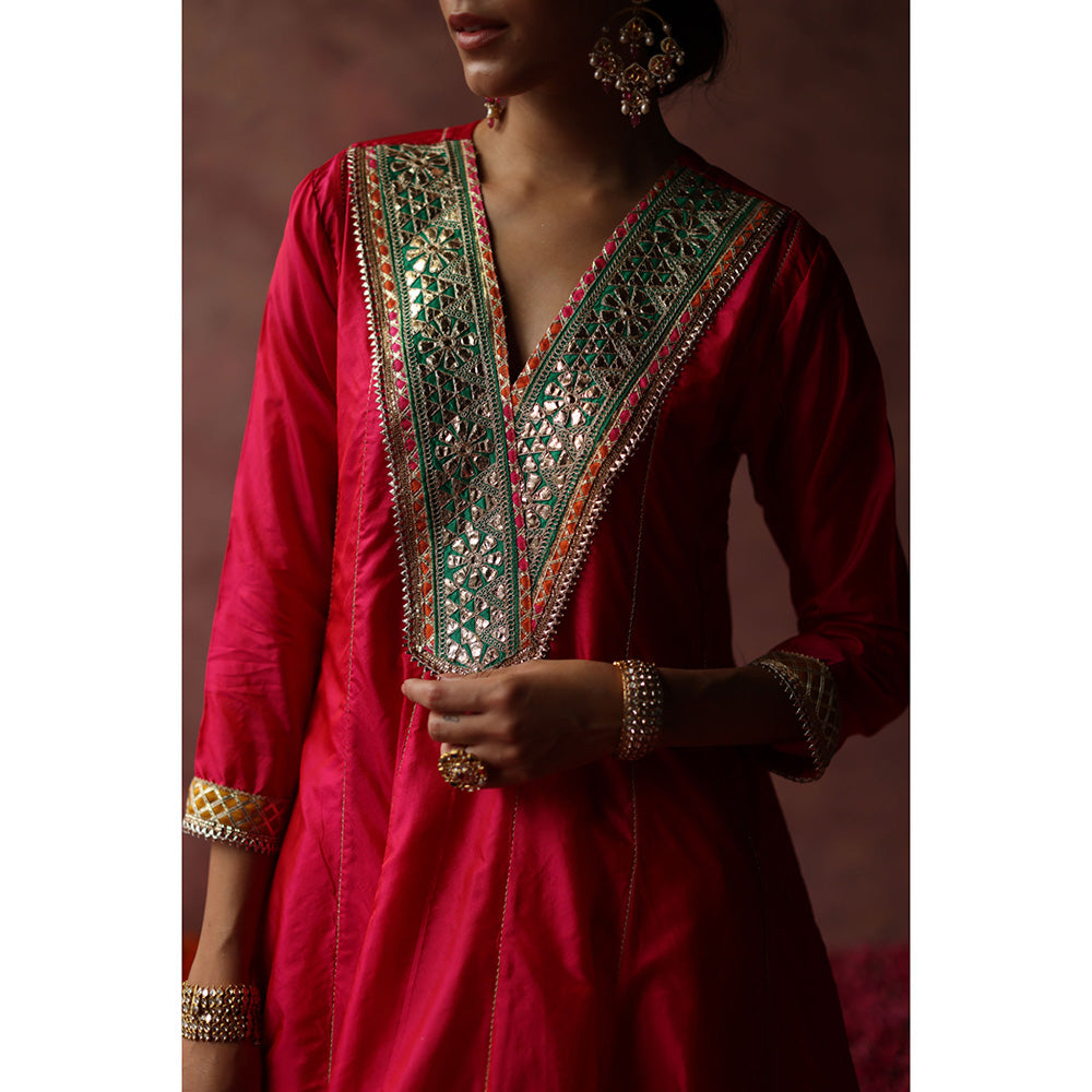 Begum Pret RUMI Pink Kurta with Pant & Green Dupatta (Set of 3)