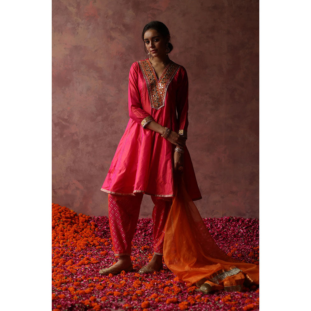 Begum Pret RUMI Pink Kurta with Pant & Orange Dupatta (Set of 3)