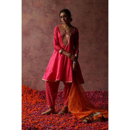 Begum Pret RUMI Pink Kurta with Pant & Orange Dupatta (Set of 3)