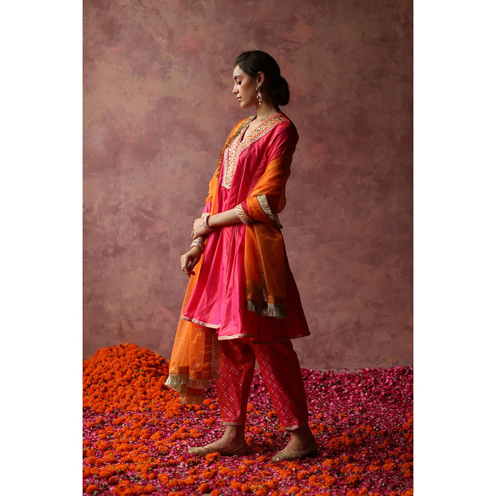 Begum Pret RUMI Pink Kurta with Pant & Orange Dupatta (Set of 3)
