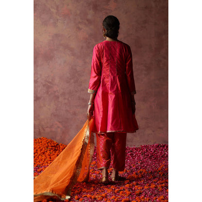 Begum Pret RUMI Pink Kurta with Pant & Orange Dupatta (Set of 3)