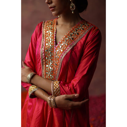 Begum Pret RUMI Pink Kurta with Pant & Orange Dupatta (Set of 3)