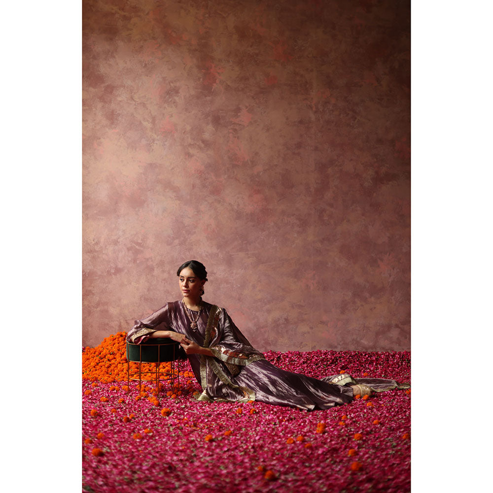 Begum Pret ZAAHRA Purple & Gold Kurta with Pant & Dupatta (Set of 3)