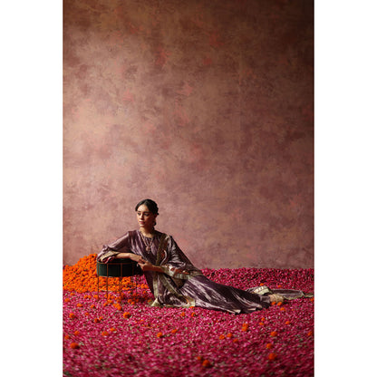 Begum Pret ZAAHRA Purple & Gold Kurta with Pant & Dupatta (Set of 3)