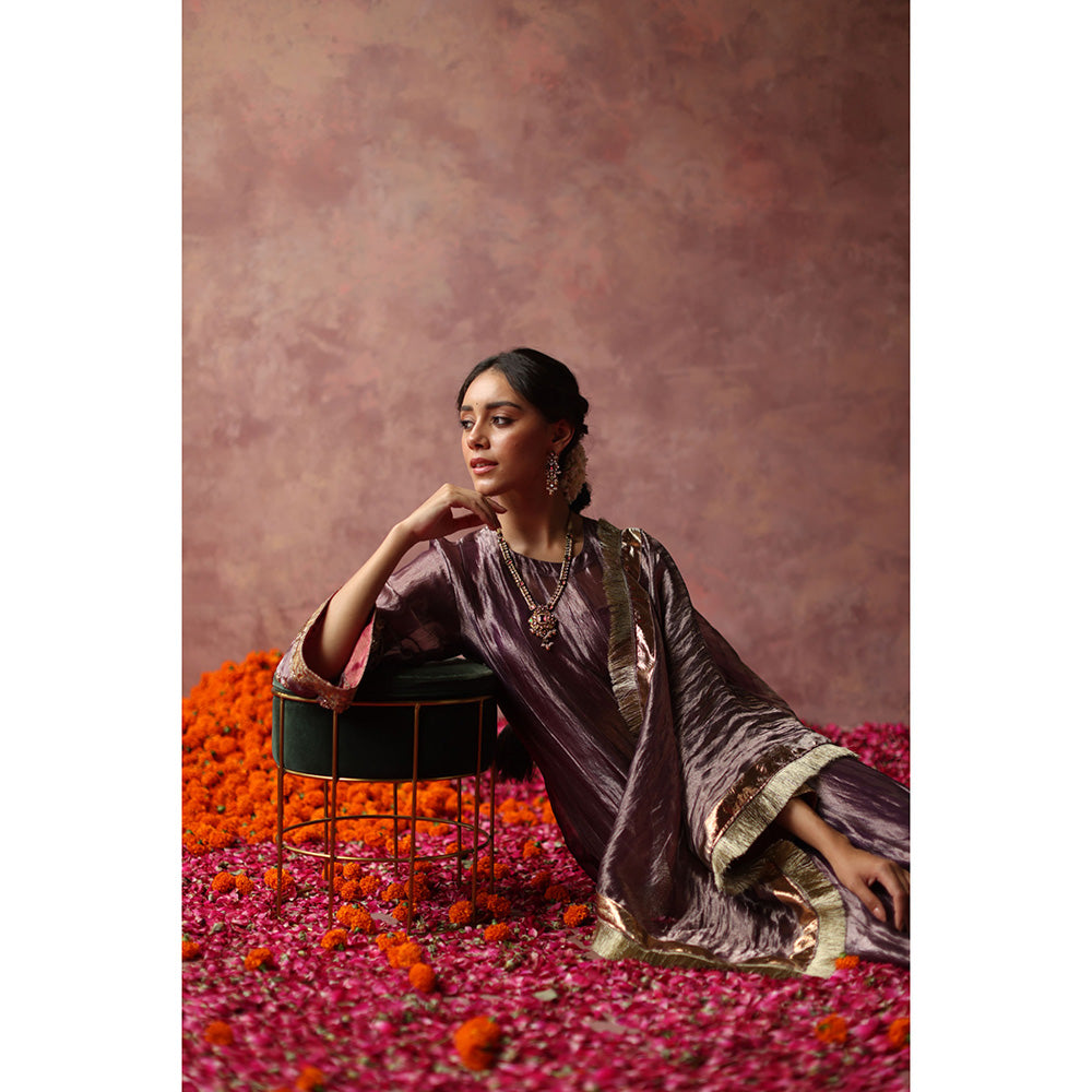 Begum Pret ZAAHRA Purple & Gold Kurta with Pant & Dupatta (Set of 3)