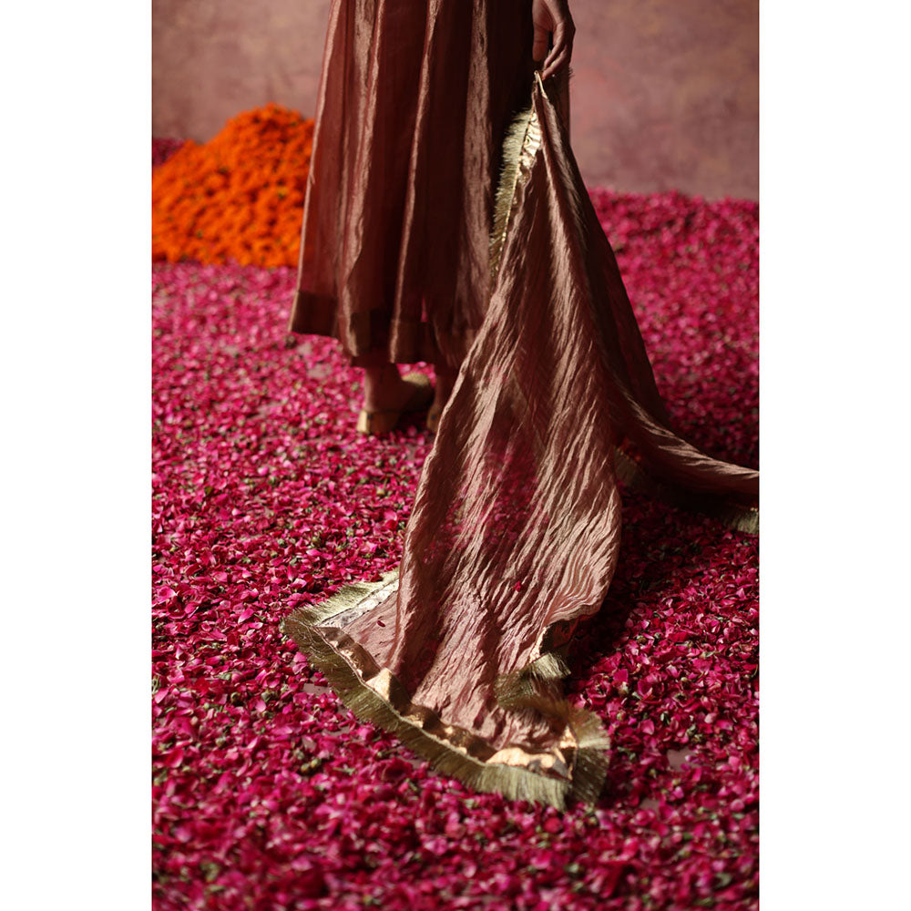Begum Pret ZAAHRA Rose Gold Kurta with Pant & Dupatta (Set of 3)