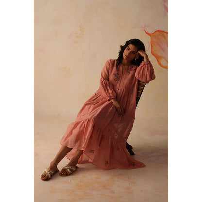 Begum Pret Pink Chinaar Dress with Slip (Set of 2)