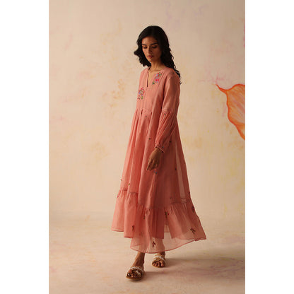Begum Pret Pink Chinaar Dress with Slip (Set of 2)