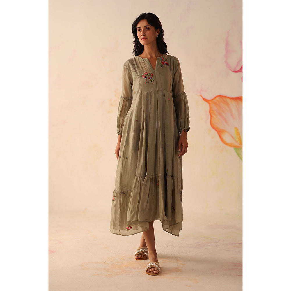 Begum Pret Grey Chinaar Dress with Slip (Set of 2)
