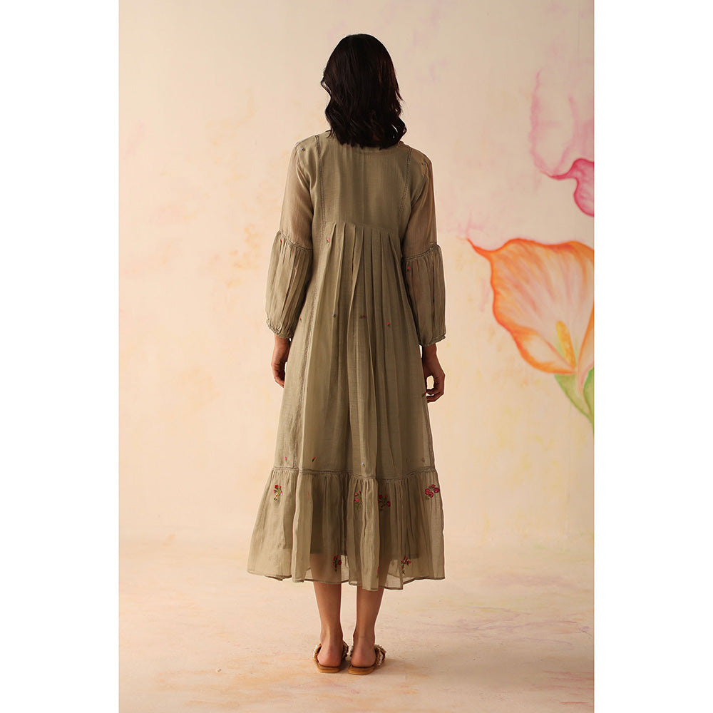 Begum Pret Grey Chinaar Dress with Slip (Set of 2)