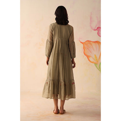 Begum Pret Grey Chinaar Dress with Slip (Set of 2)