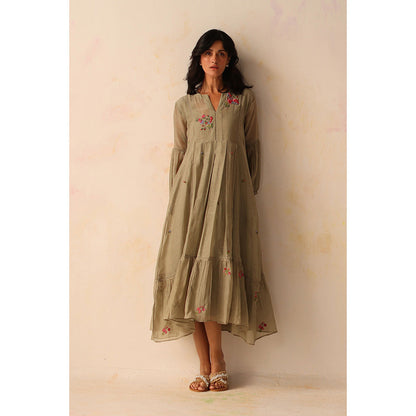 Begum Pret Grey Chinaar Dress with Slip (Set of 2)