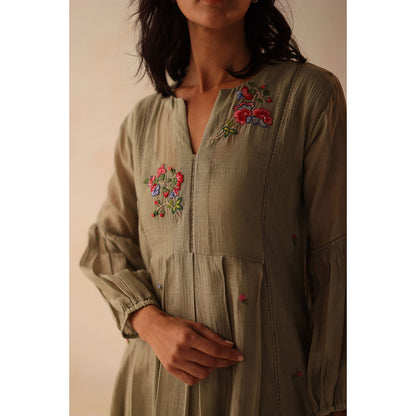 Begum Pret Grey Chinaar Dress with Slip (Set of 2)