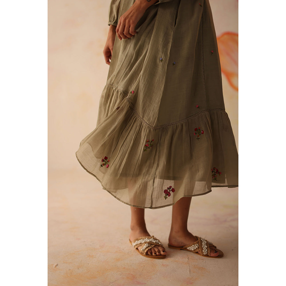 Begum Pret Grey Chinaar Dress with Slip (Set of 2)