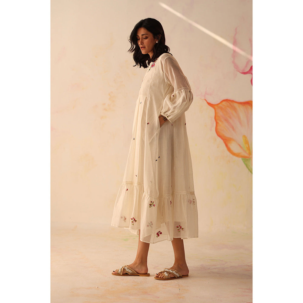 Begum Pret White Chinaar Dress with Slip (Set of 2)