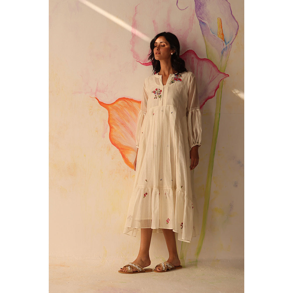 Begum Pret White Chinaar Dress with Slip (Set of 2)