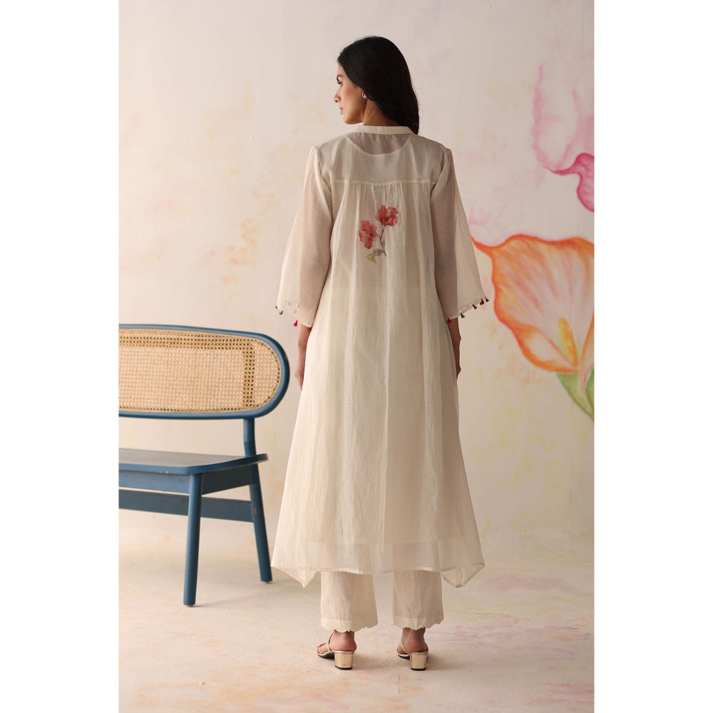 Begum Pret White Pista Kurta with Pant and slip (Set of 3)