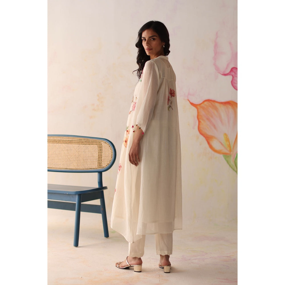 Begum Pret White Pista Kurta with Pant and slip (Set of 3)