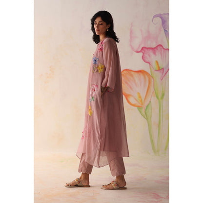 Begum Pret Pink Kesar Kurta with Pant and slip (Set of 3)