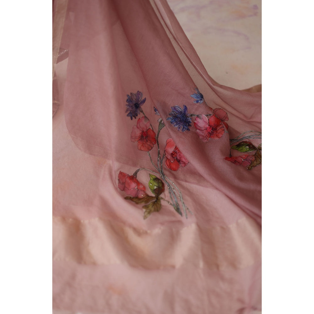 Begum Pret Pink Mogra Kurta with Pant with slip and Dupatta (Set of 4)