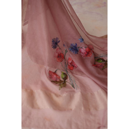 Begum Pret Pink Mogra Kurta with Pant with slip and Dupatta (Set of 4)
