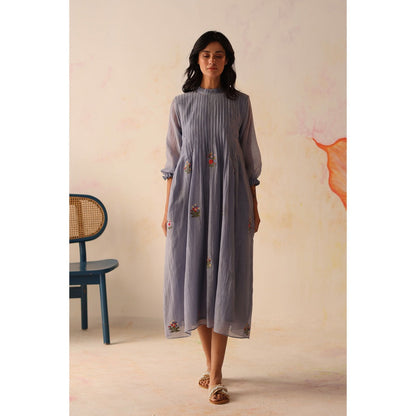 Begum Pret Blue Khubani Dress with Slip (Set of 2)