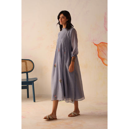 Begum Pret Blue Khubani Dress with Slip (Set of 2)