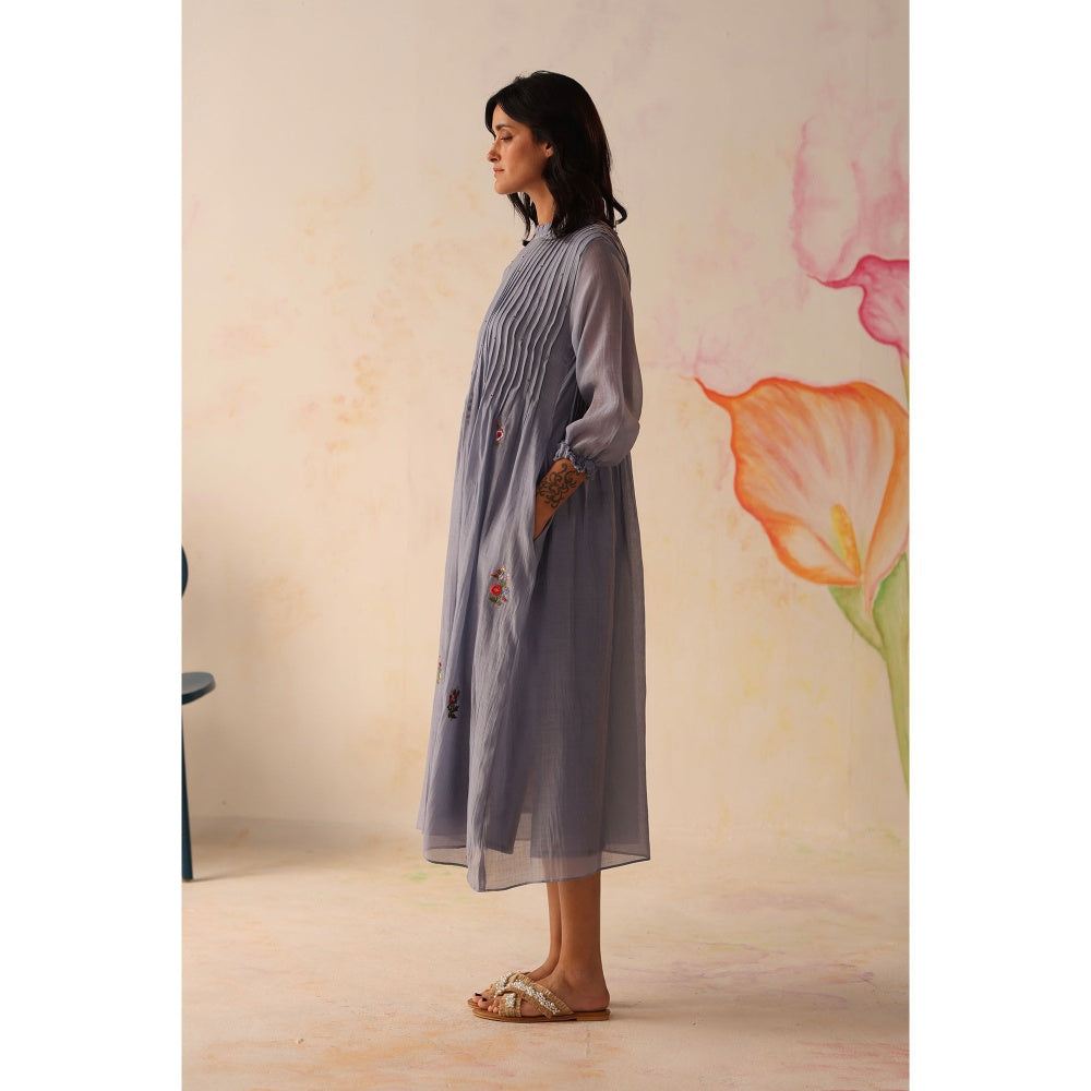 Begum Pret Blue Khubani Dress with Slip (Set of 2)