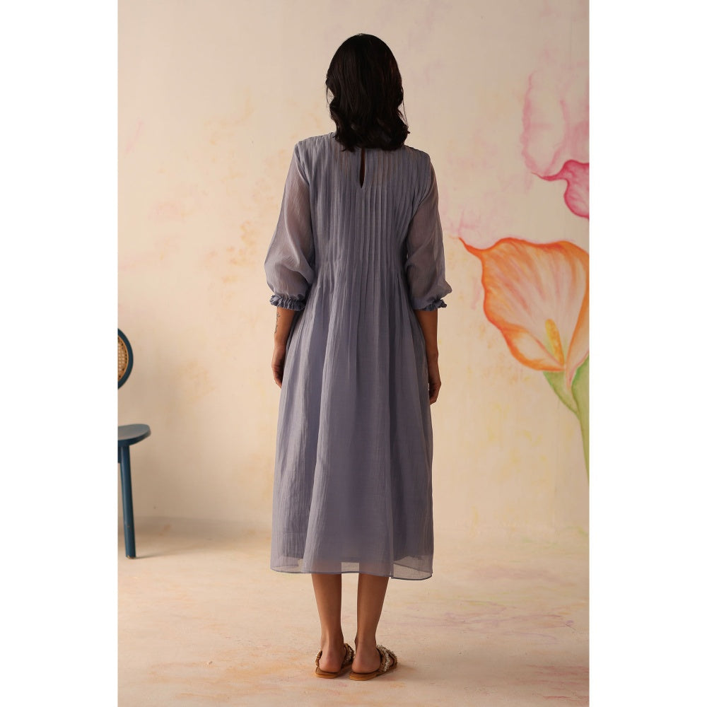 Begum Pret Blue Khubani Dress with Slip (Set of 2)