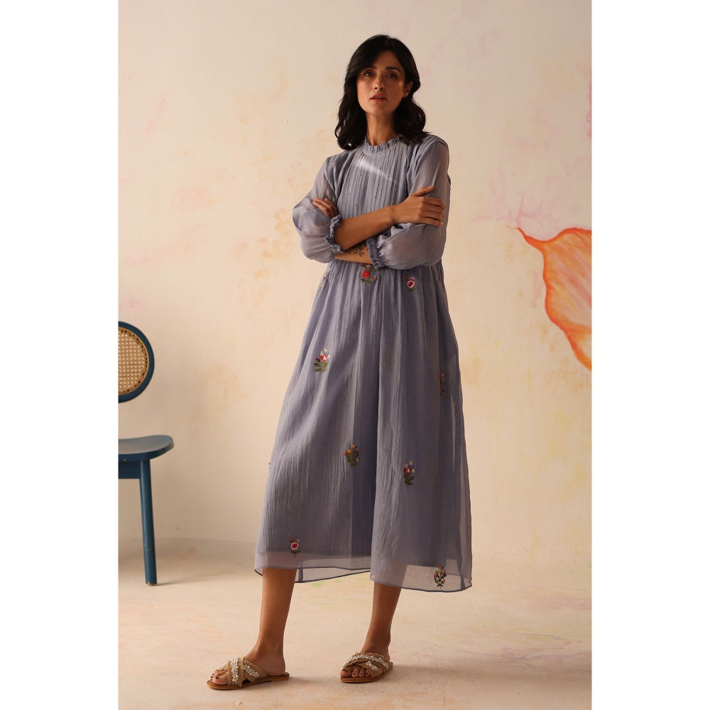 Begum Pret Blue Khubani Dress with Slip (Set of 2)