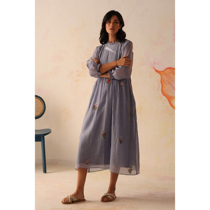 Begum Pret Blue Khubani Dress with Slip (Set of 2)