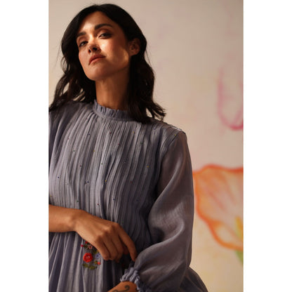 Begum Pret Blue Khubani Dress with Slip (Set of 2)