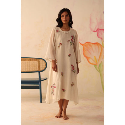 Begum Pret White Fariha Dress with Slip (Set of 2)