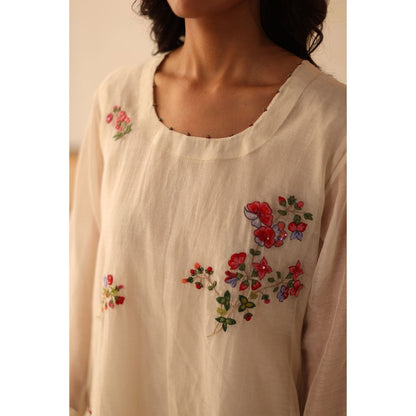 Begum Pret White Fariha Dress with Slip (Set of 2)