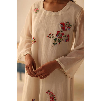 Begum Pret White Fariha Dress with Slip (Set of 2)