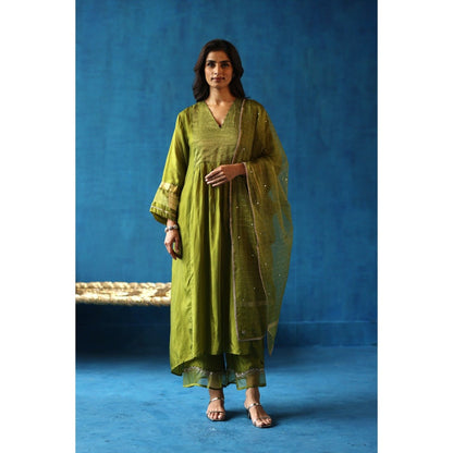 Begum Pret Jamun Green Kurta & Pant with Dupatta (Set of 3)