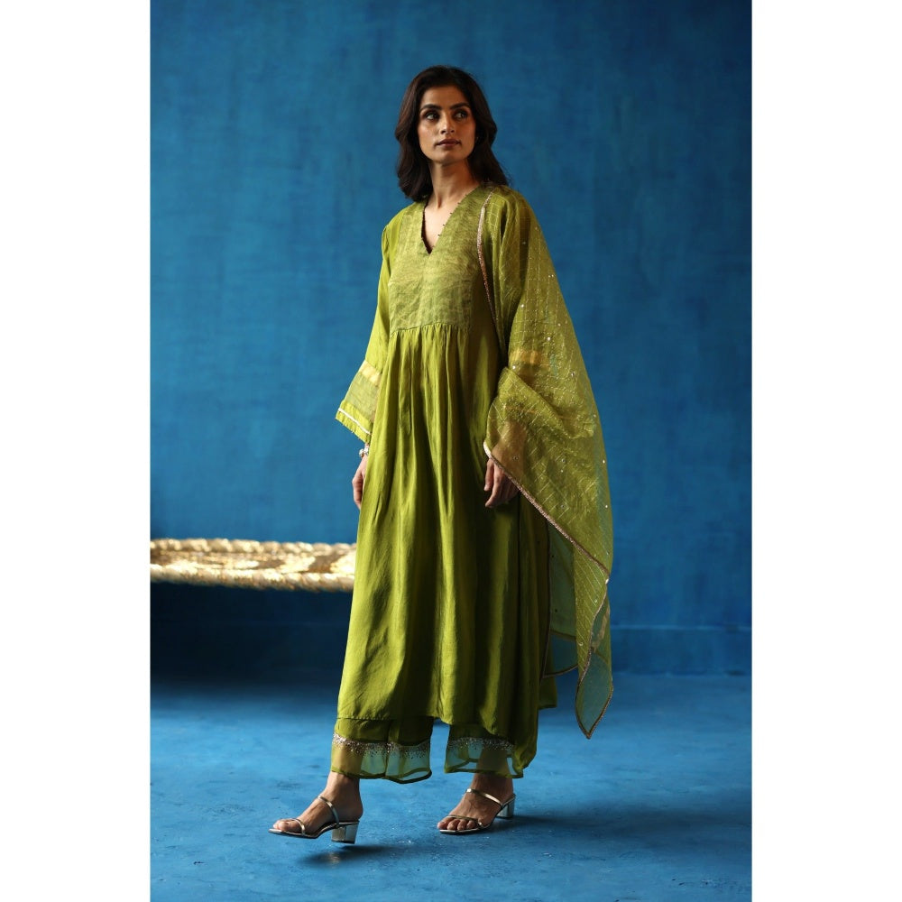 Begum Pret Jamun Green Kurta & Pant with Dupatta (Set of 3)