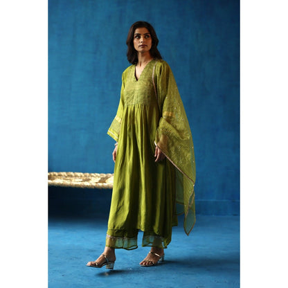 Begum Pret Jamun Green Kurta & Pant with Dupatta (Set of 3)