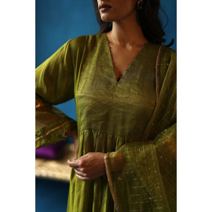 Begum Pret Jamun Green Kurta & Pant with Dupatta (Set of 3)