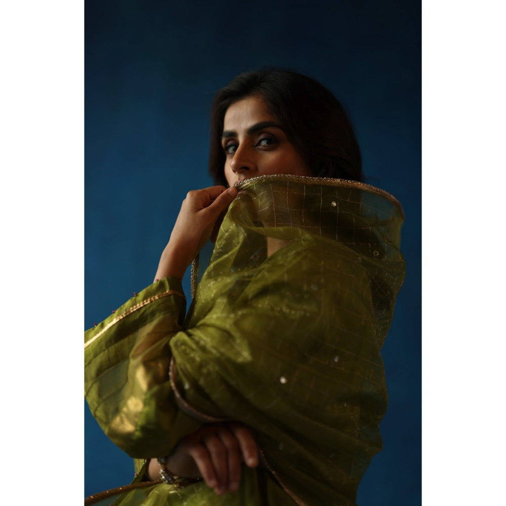 Begum Pret Jamun Green Kurta & Pant with Dupatta (Set of 3)