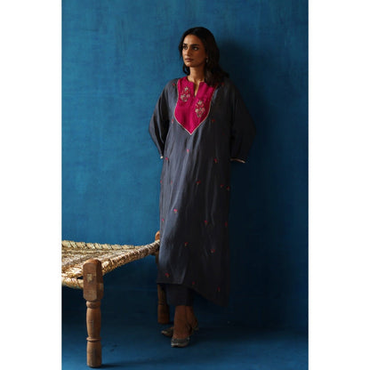 Begum Pret Blue & Pink Imly Phiran Kurta with Pants (Set of 2)