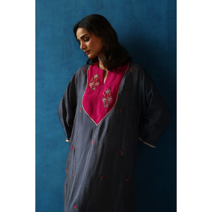 Begum Pret Blue & Pink Imly Phiran Kurta with Pants (Set of 2)