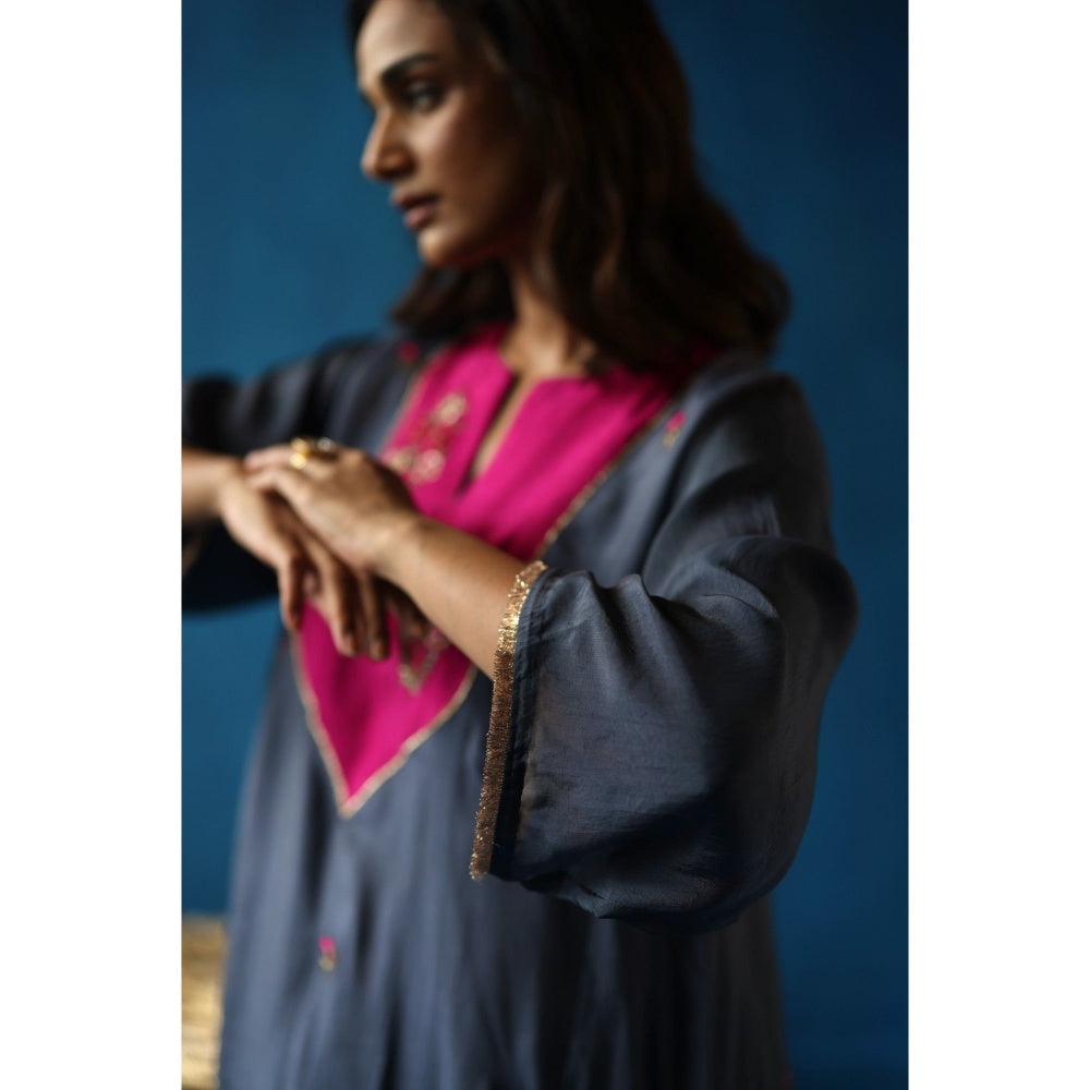 Begum Pret Blue & Pink Imly Phiran Kurta with Pants (Set of 2)