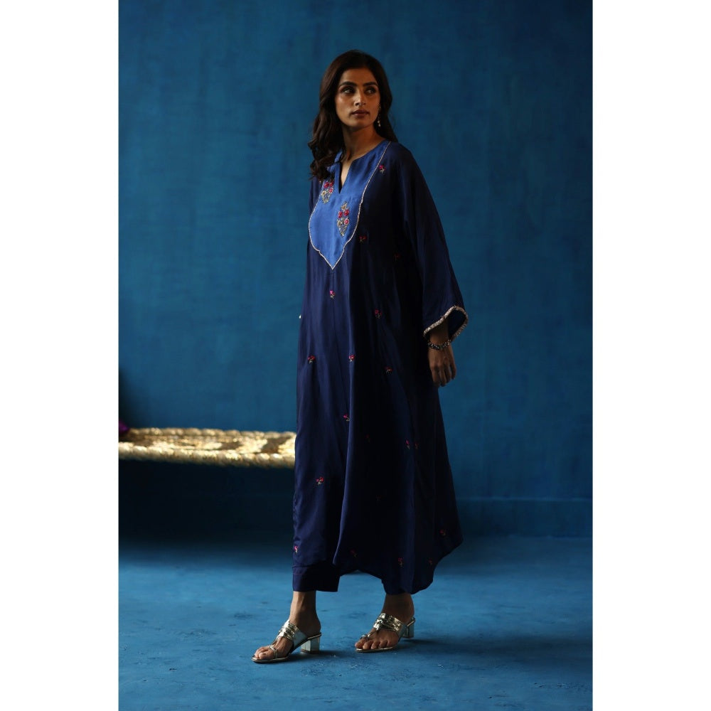 Begum Pret Navy Blue Imly Phiran Kurta with Pants (Set of 2)