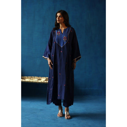 Begum Pret Navy Blue Imly Phiran Kurta with Pants (Set of 2)